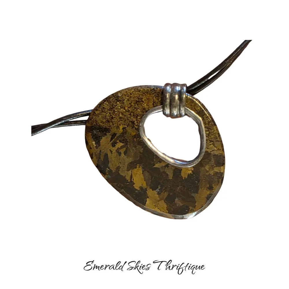 SILPADA N2014 Sterling Silver Bronzite Pendant Leather Necklace Brown free ship